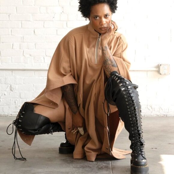 Camel Coat Poncho Cape Wool Blend Extra Large XL Tan Winter ICCON - Picture 3 of 15